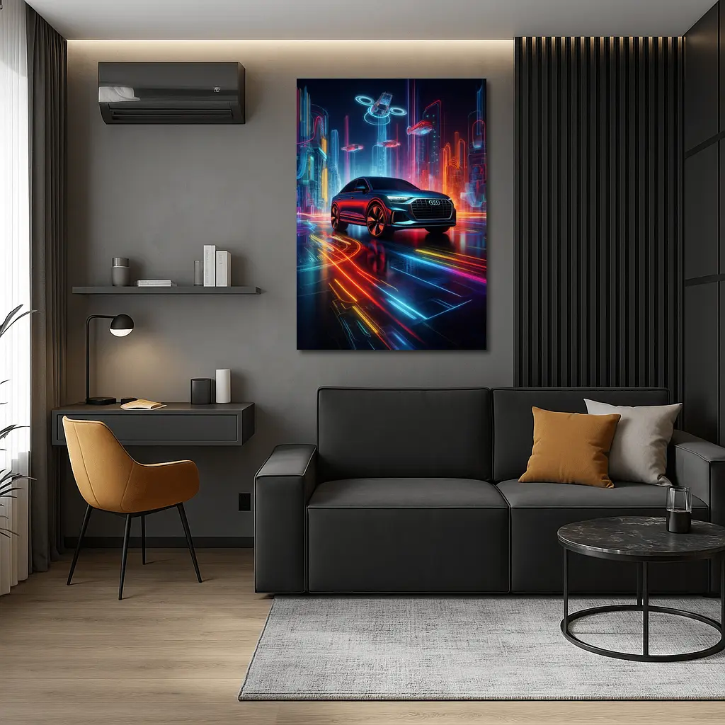 Audi Q8 Neon Futuristic City Night – Wall Art