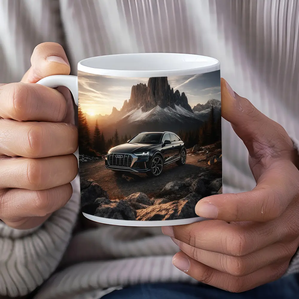 Audi Q8 Parked On Mountain Road Sunset – Mugs