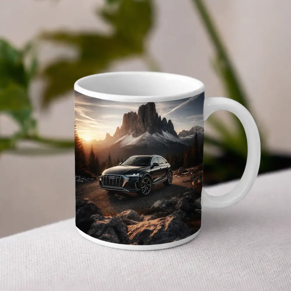 Audi Q8 Parked On Mountain Road Sunset – Mugs