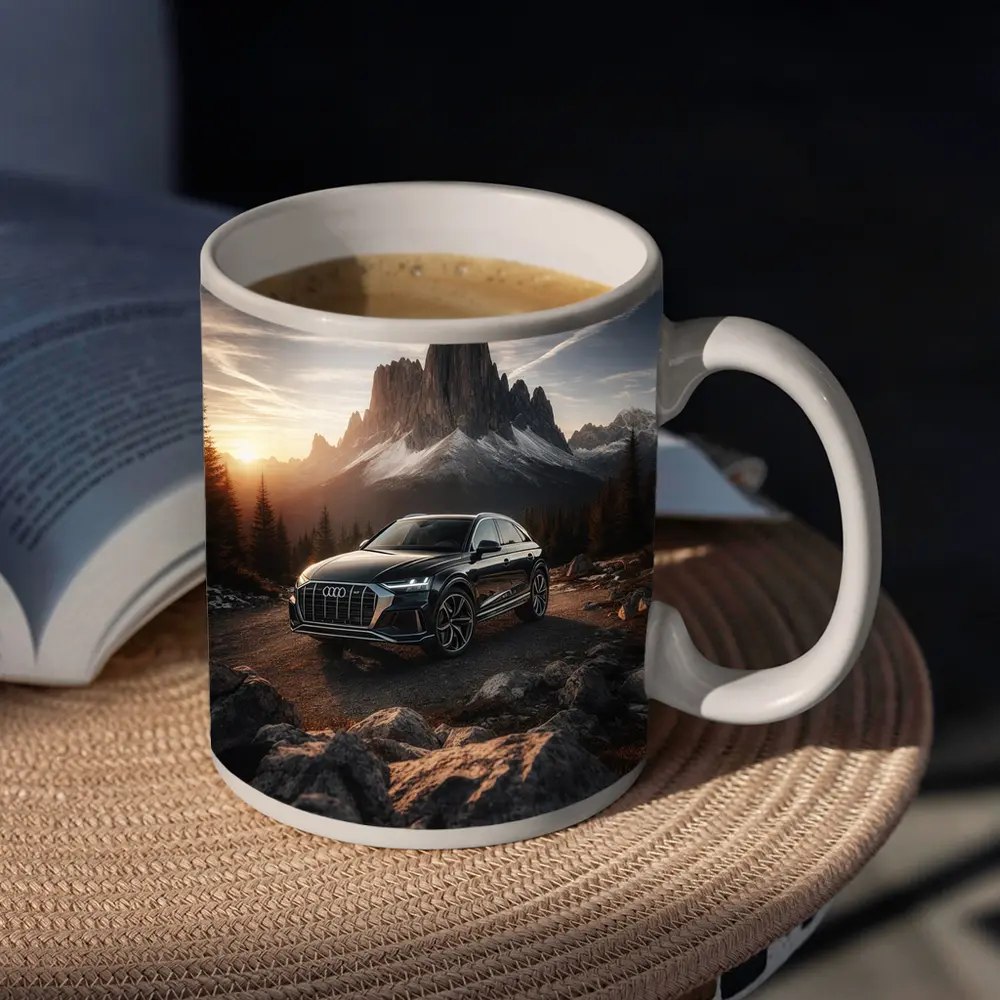Audi Q8 Parked On Mountain Road Sunset – Mugs