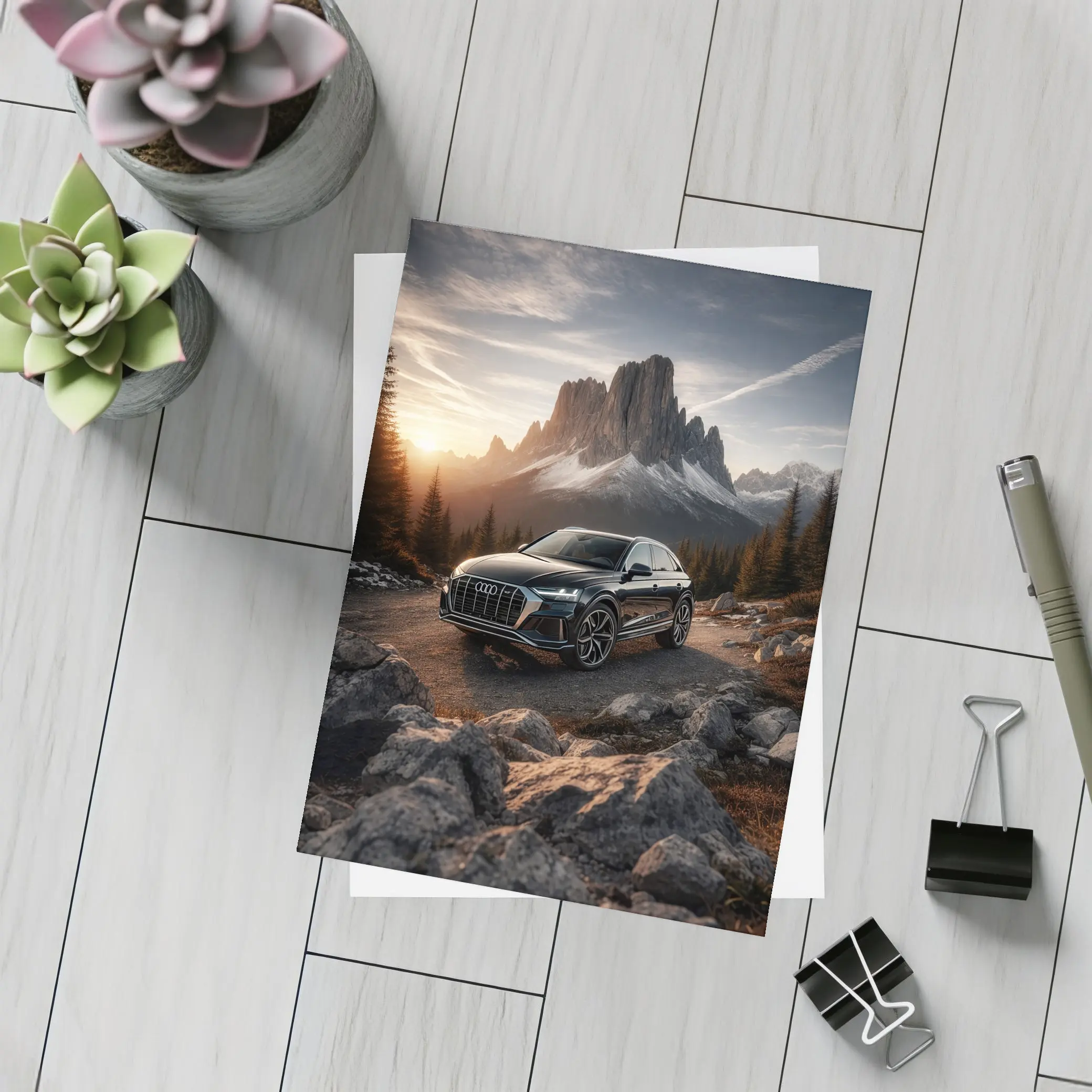 Audi Q8 Parked On Mountain Road Sunset – Postcards