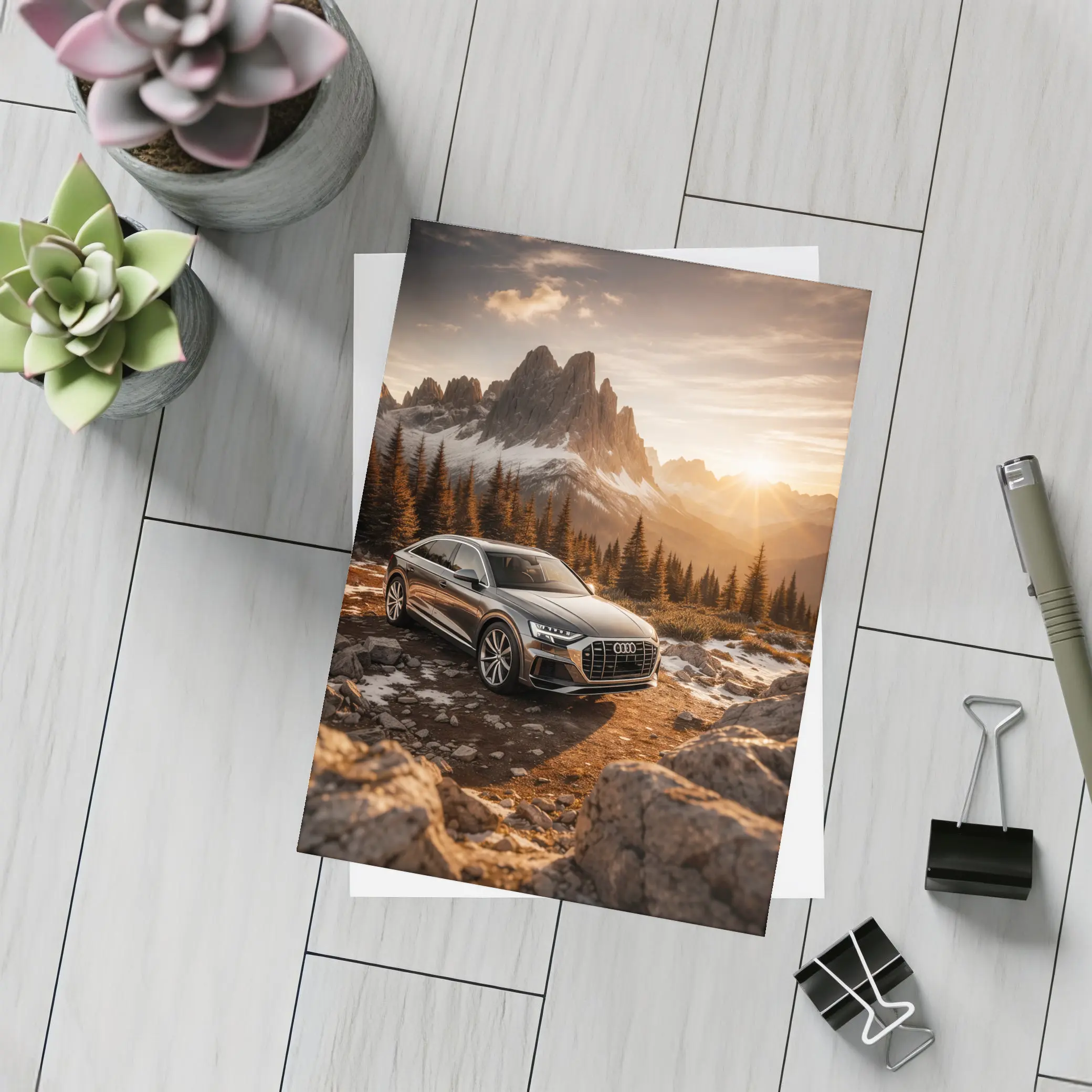 Audi Q8 Parked At Mountain Sunset – Postcards