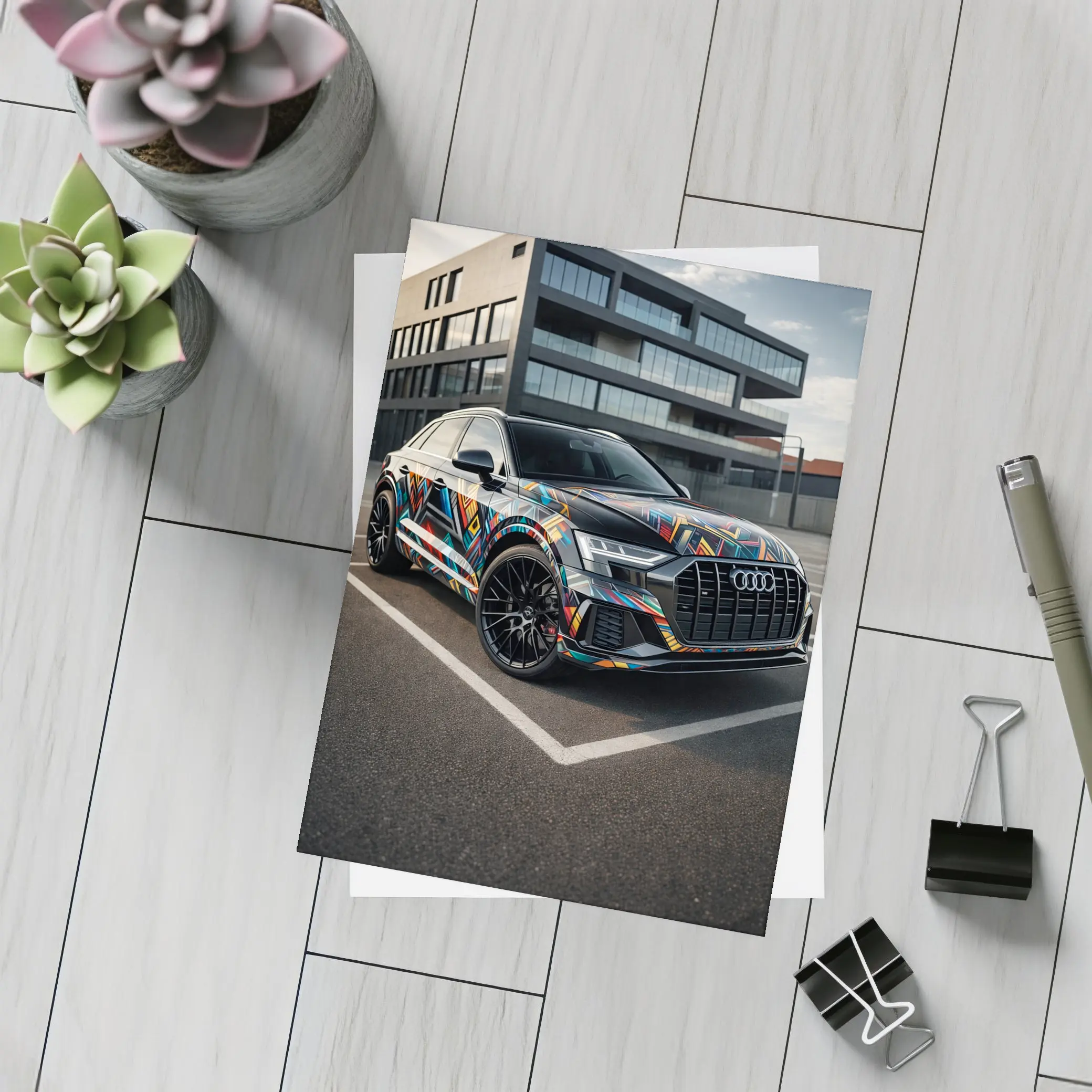 Audi Q8 Colorful Wrap Urban Parking Lot – Postcards