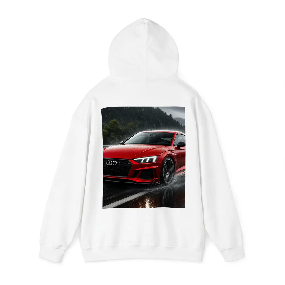 Audi RS5 Red Coupe Driving in Rain – Hoodies