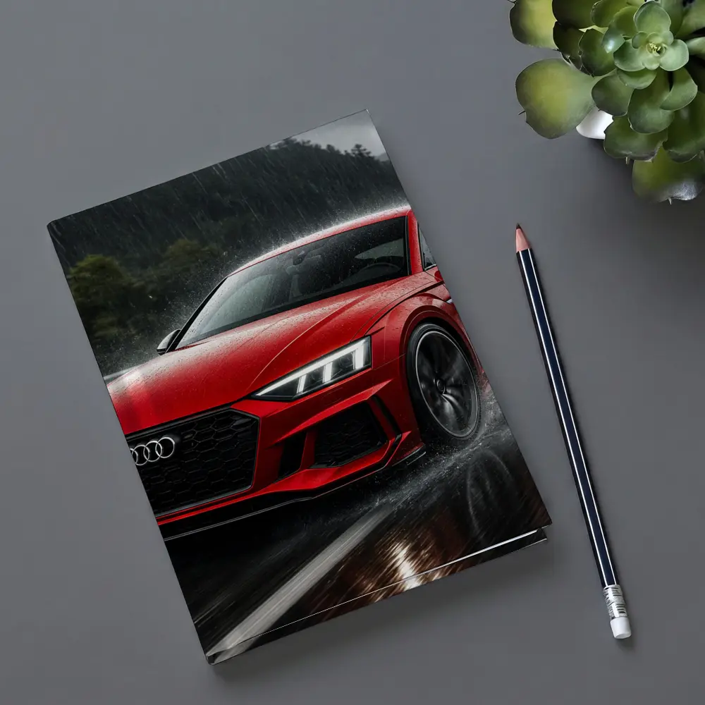 Audi RS5 Red Coupe Driving in Rain – Notebooks