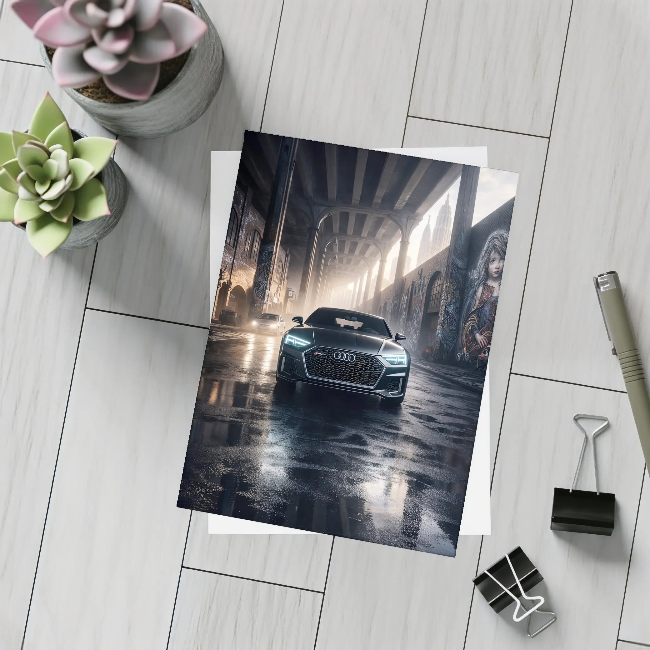 Audi A7 Dark Urban Street Night Scene – Postcards