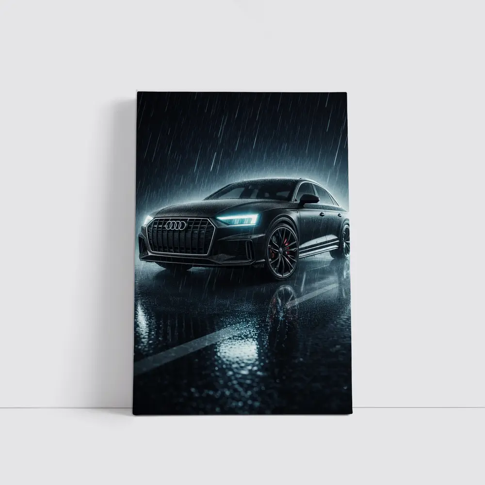 Audi A8 Black Sedan Rainy Night Street – Wall Art
