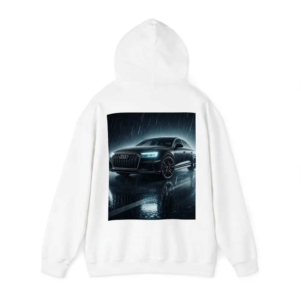 Audi A8 Black Sedan Rainy Night Street – Hoodies