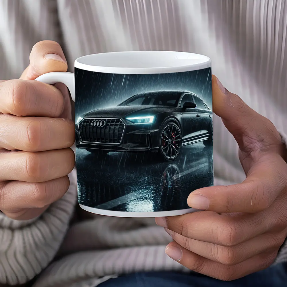 Audi A8 Black Sedan Rainy Night Street – Mugs