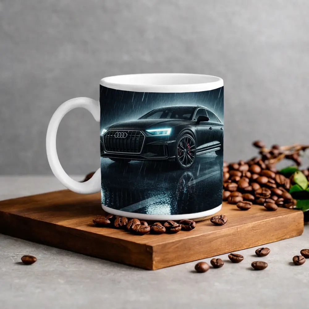 Audi A8 Black Sedan Rainy Night Street – Mugs