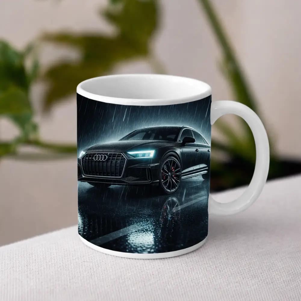 Audi A8 Black Sedan Rainy Night Street – Mugs