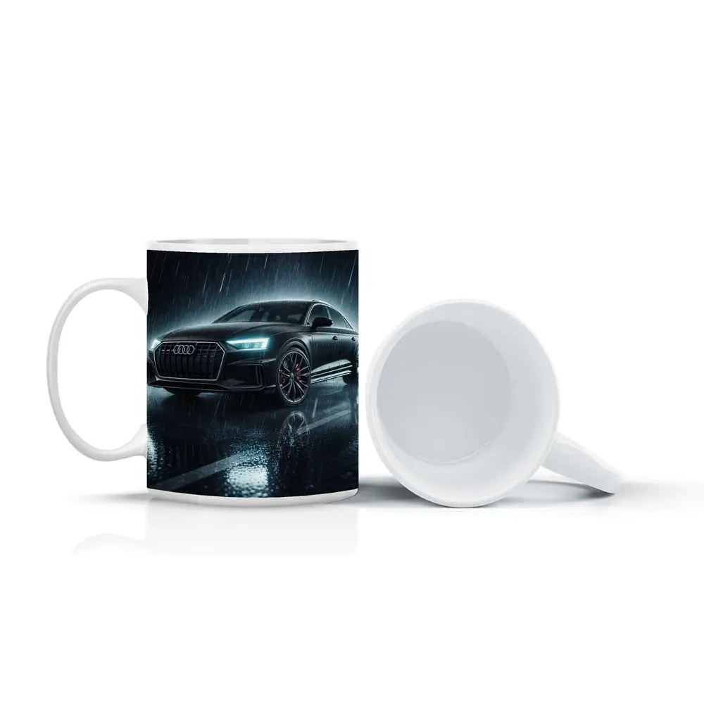 Audi A8 Black Sedan Rainy Night Street – Mugs