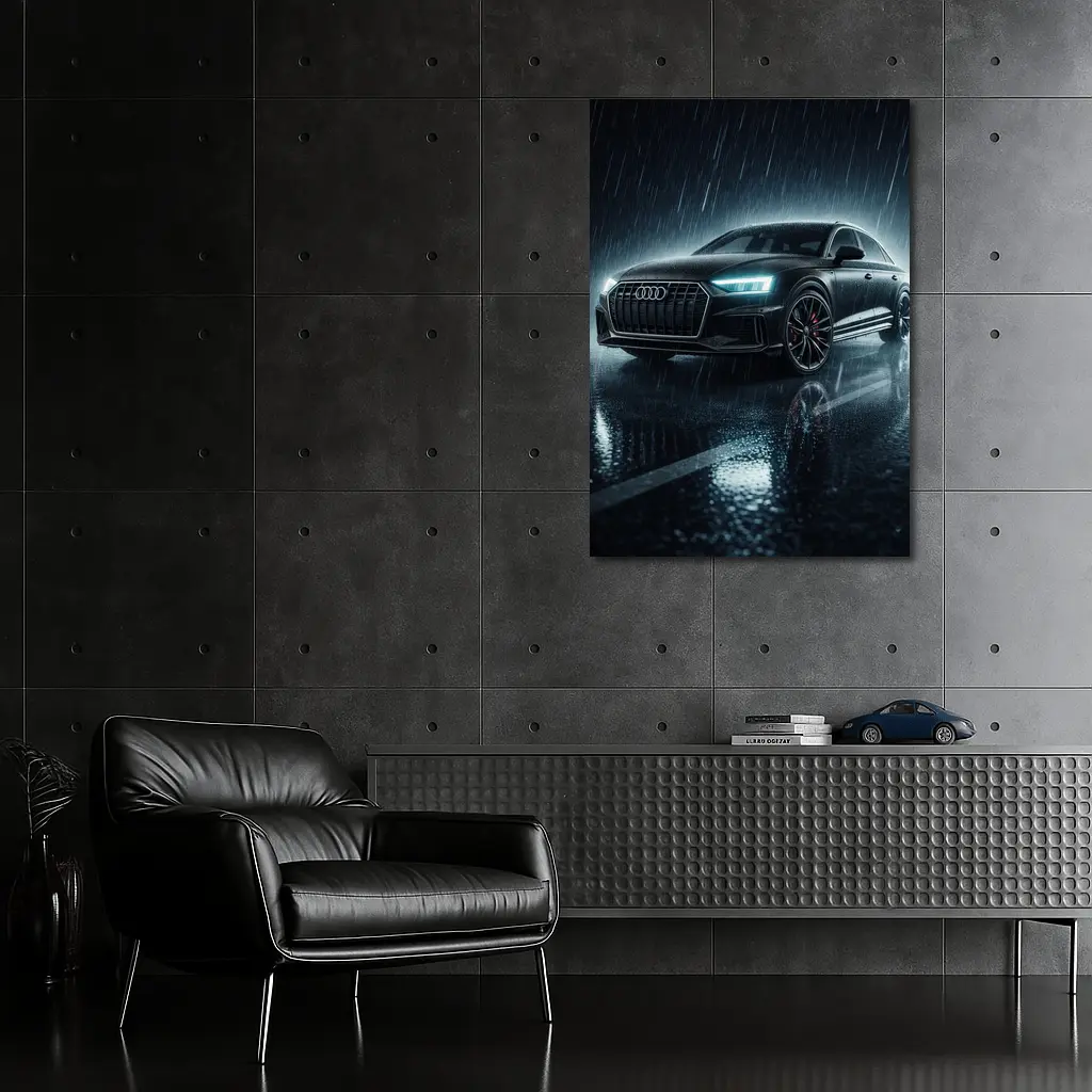 Audi A8 Black Sedan Rainy Night Street – Wall Art
