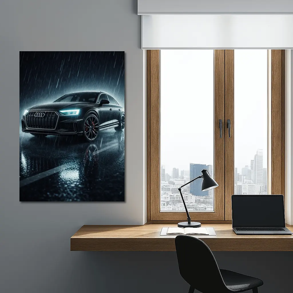 Audi A8 Black Sedan Rainy Night Street – Wall Art