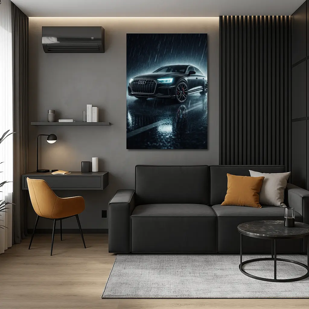 Audi A8 Black Sedan Rainy Night Street – Wall Art