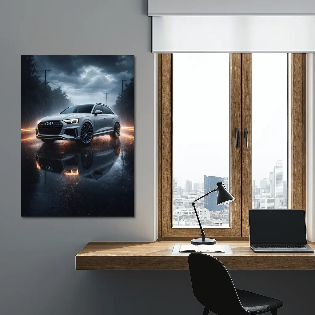 Audi Q8 Silver Rain Wet Road Night – Wall Art