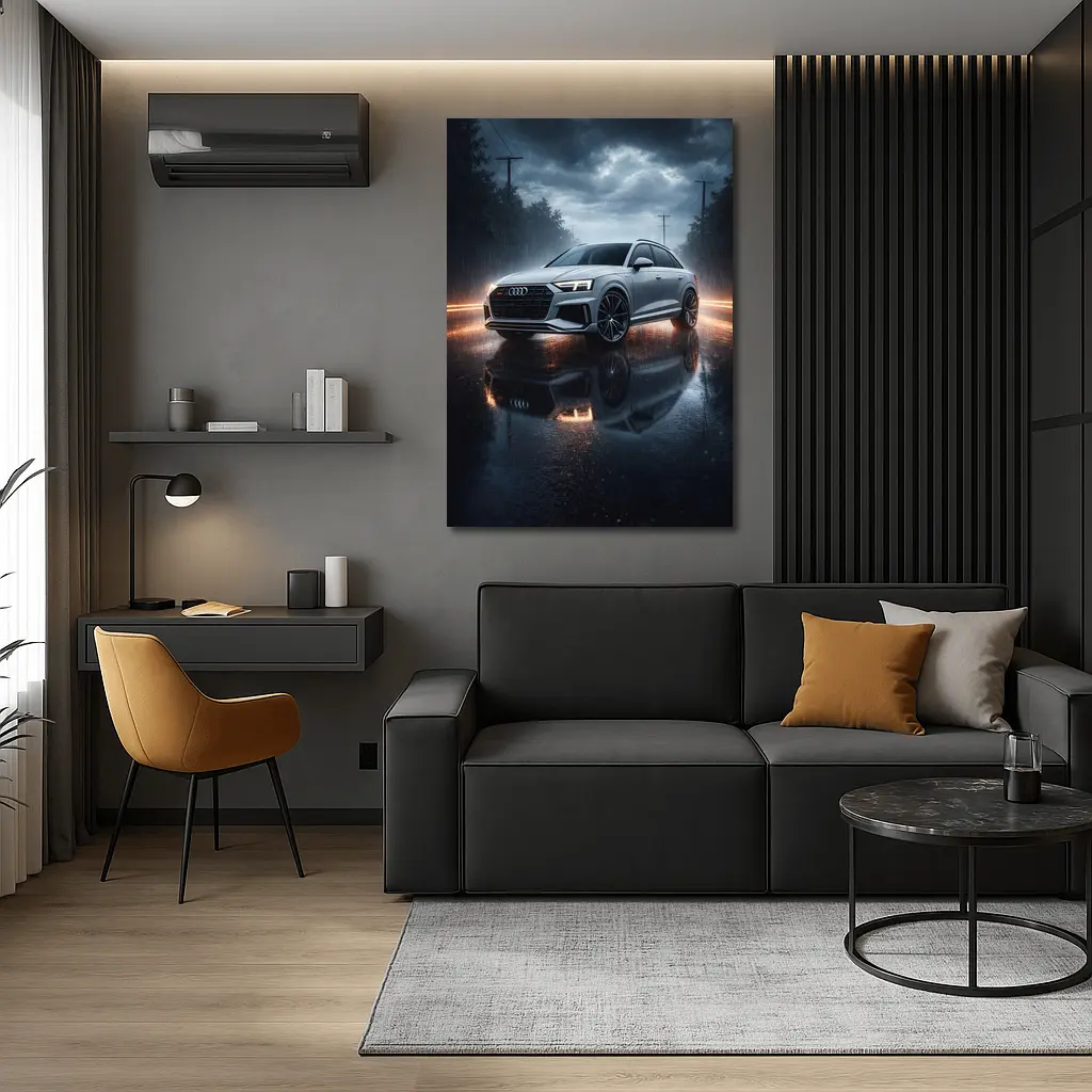 Audi Q8 Silver Rain Wet Road Night – Wall Art