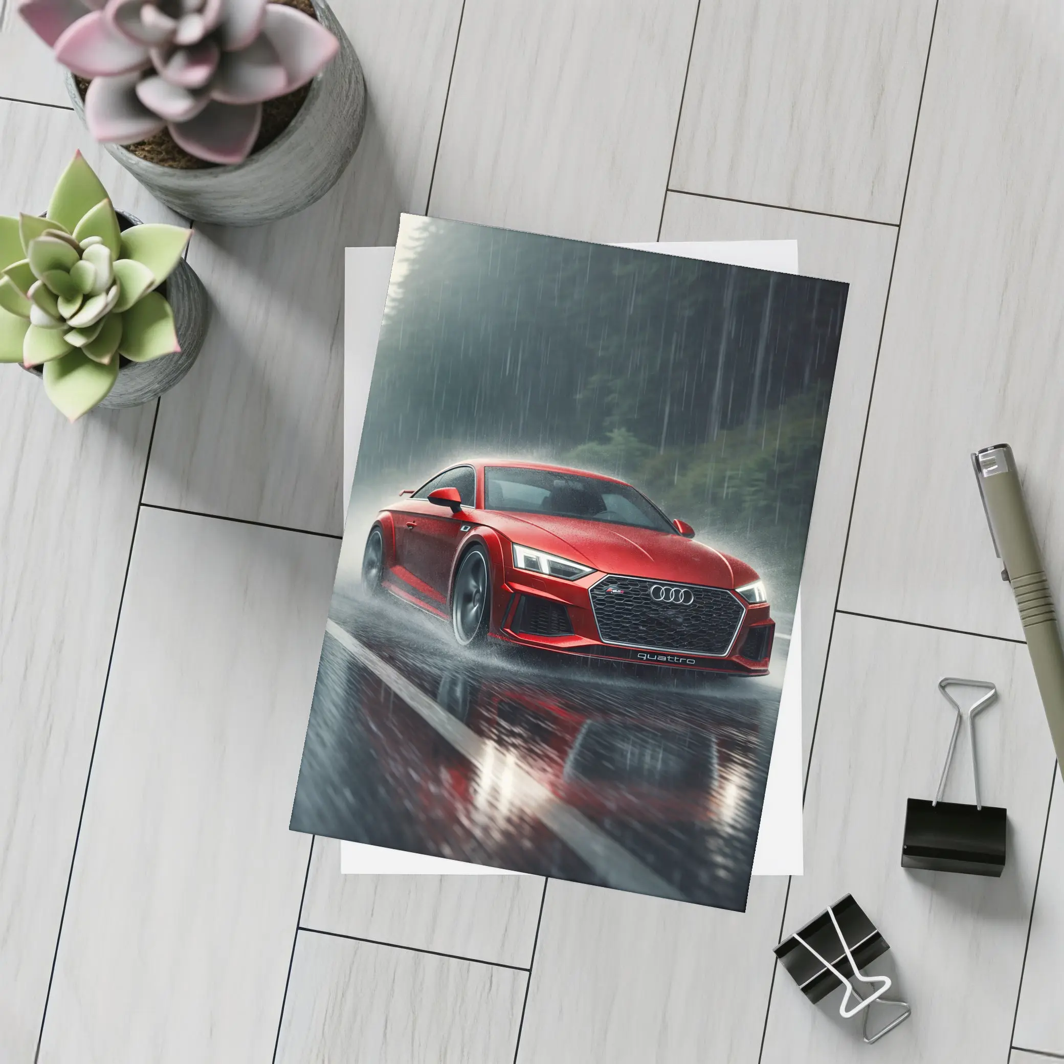 Audi R8 Quattro Red Rainy Road Drive – Postcards