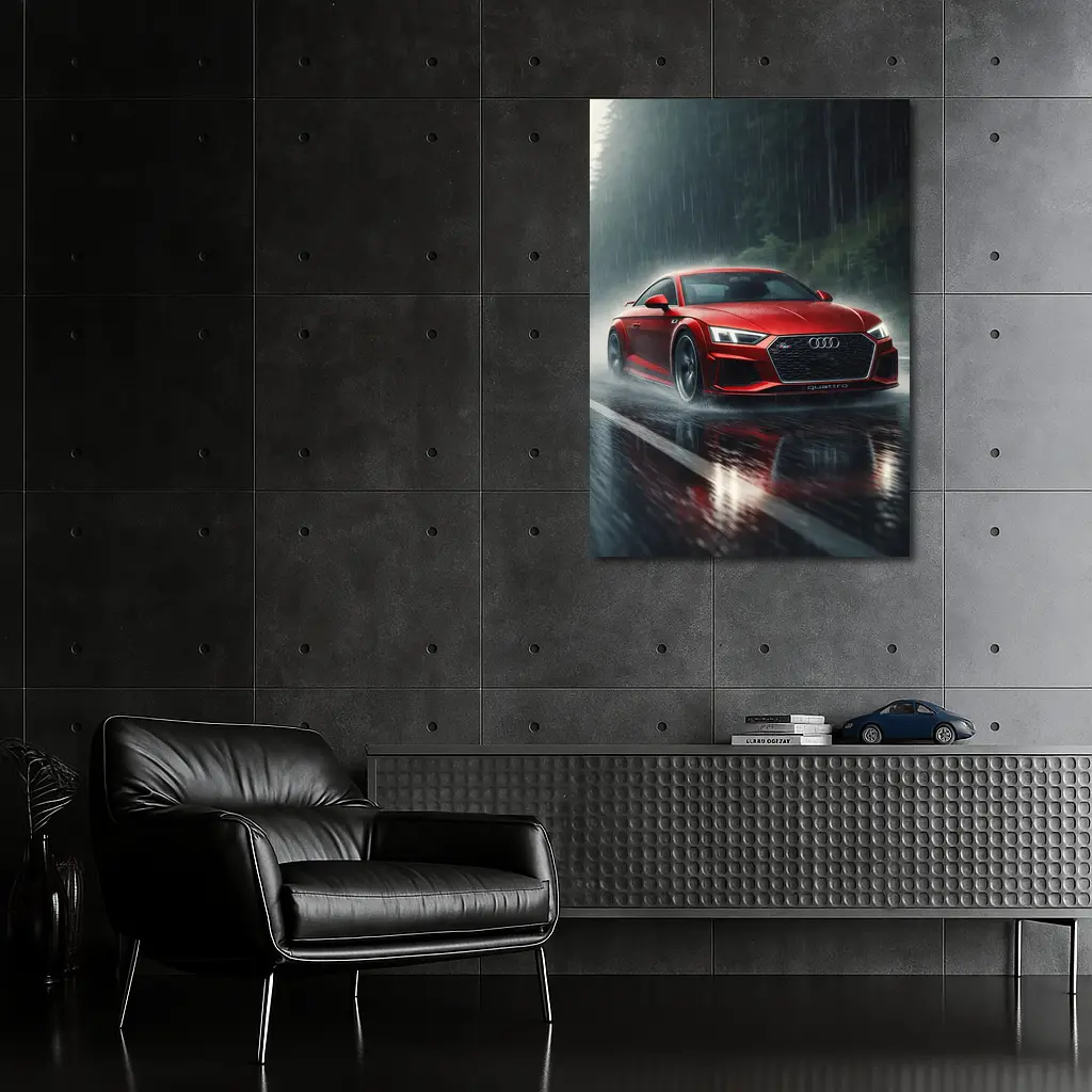 Audi R8 Quattro Red Rainy Road Drive – Wall Art