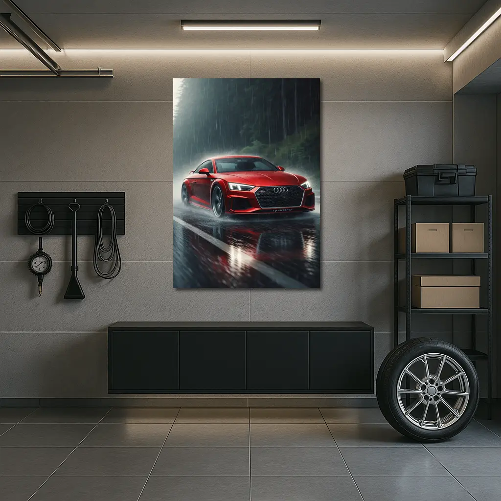 Audi R8 Quattro Red Rainy Road Drive – Wall Art