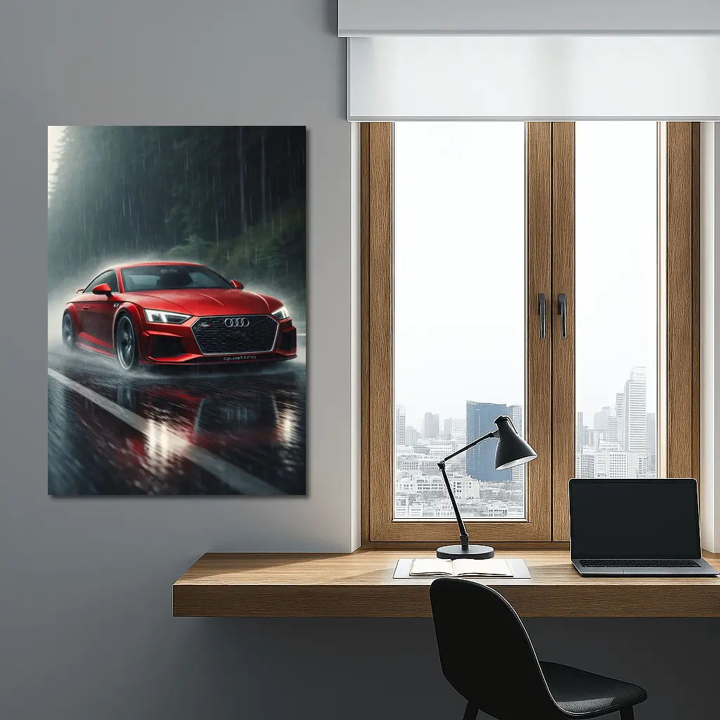 Audi R8 Quattro Red Rainy Road Drive – Wall Art