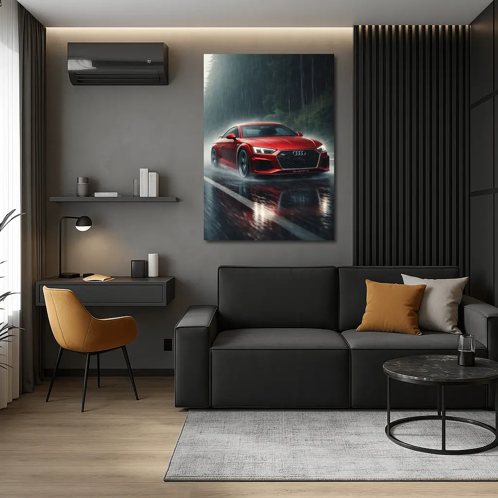 Audi R8 Quattro Red Rainy Road Drive – Wall Art