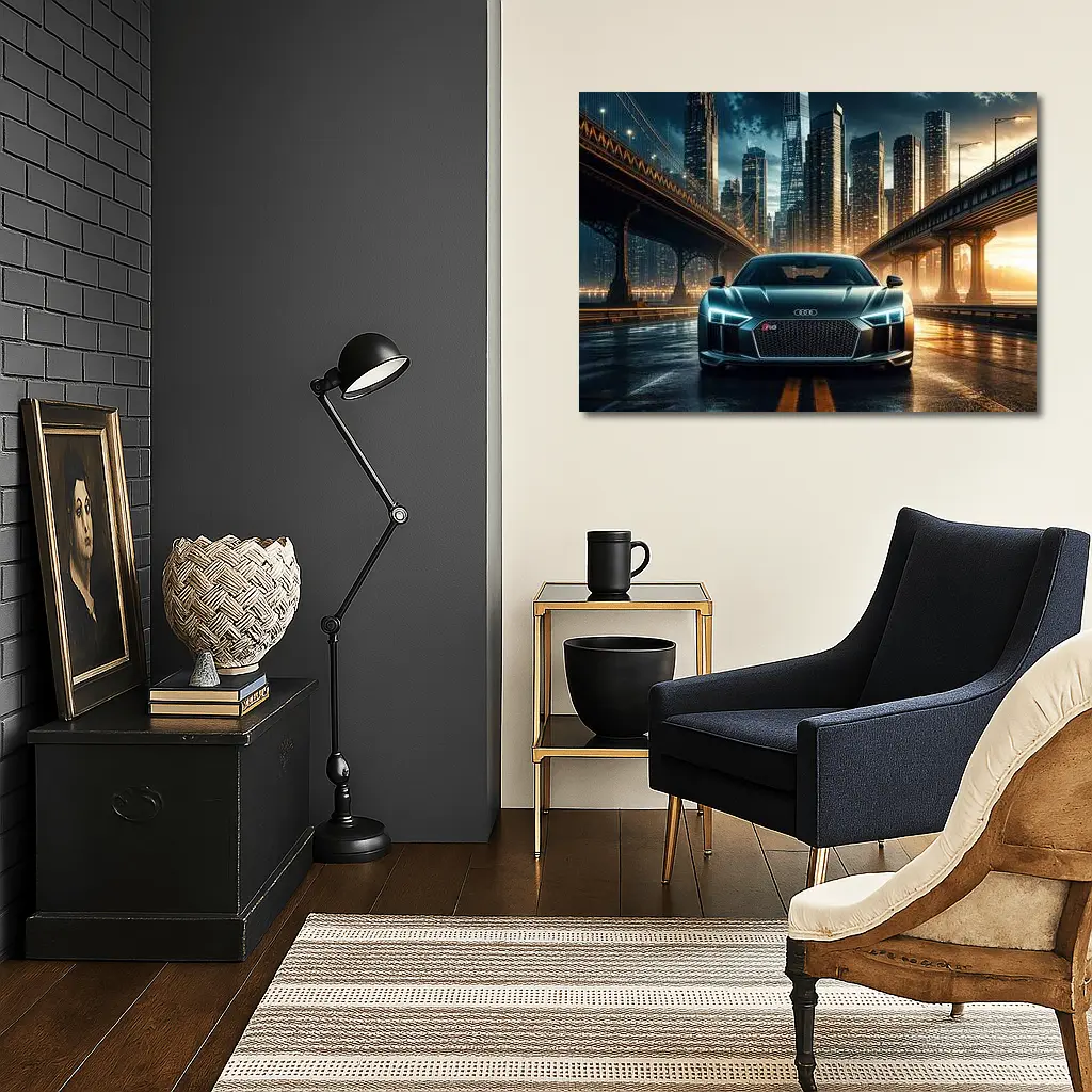 Audi R8 Dark City Night Bridge Scene – Wall Art