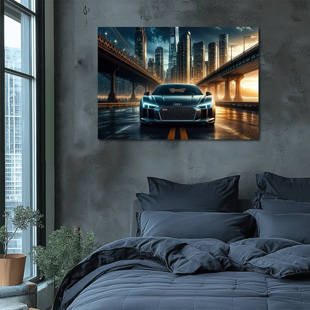 Audi R8 Dark City Night Bridge Scene – Wall Art