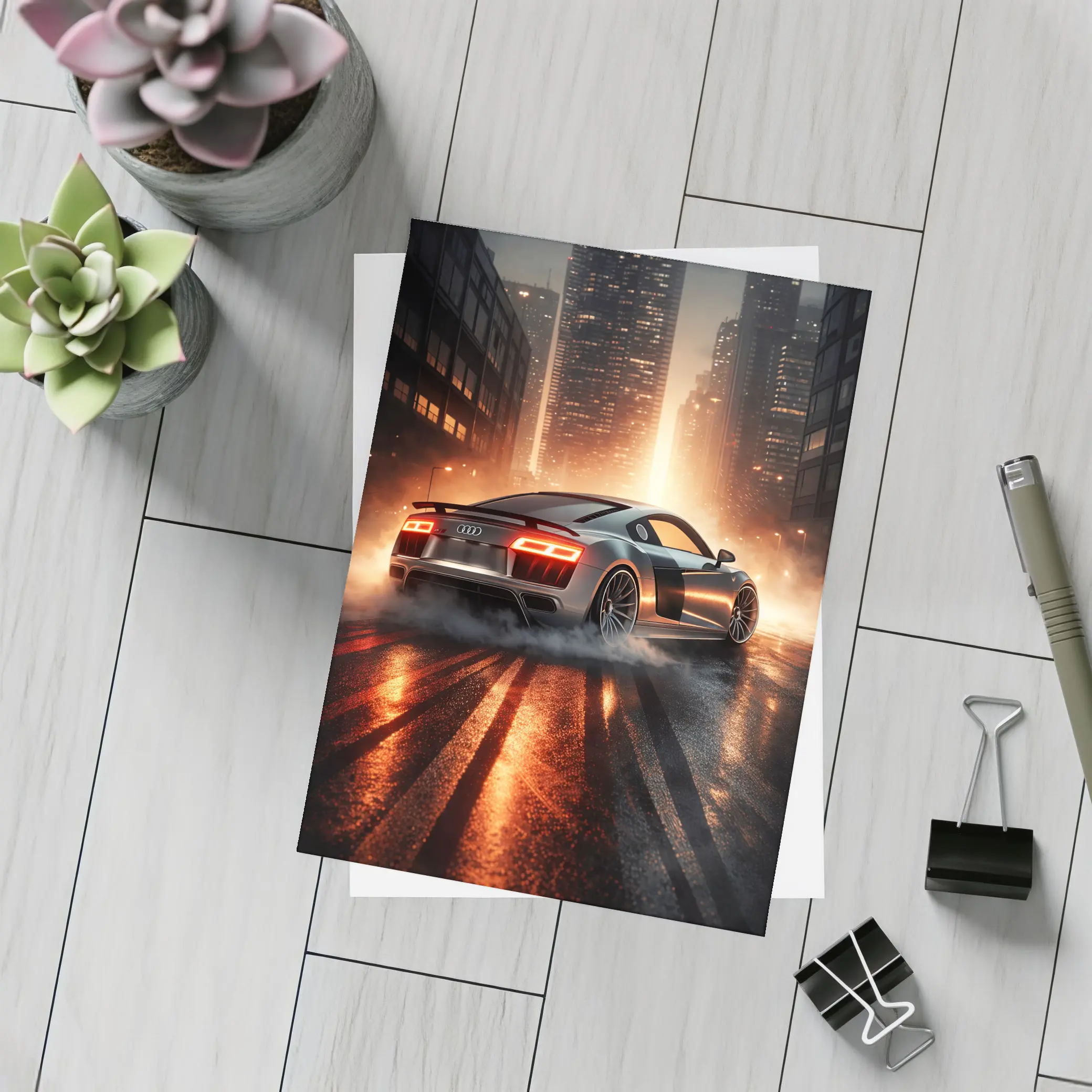 Audi R8 Drifting City Street Night – Postcards