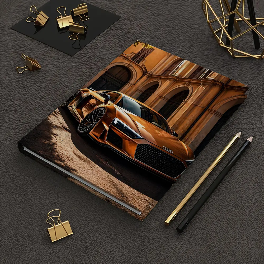 Audi R8 Orange Parked Beside Classical Building – Notebooks