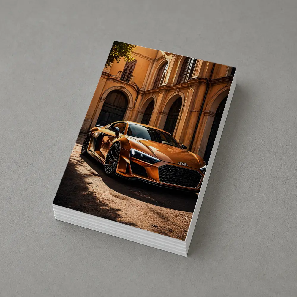 Audi R8 Orange Parked Beside Classical Building – Postcards