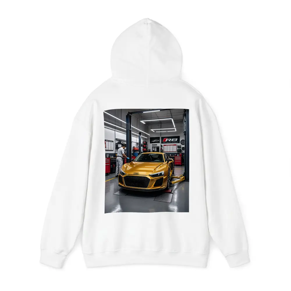 Audi R8 Gold Supercar In Auto Workshop – Hoodies