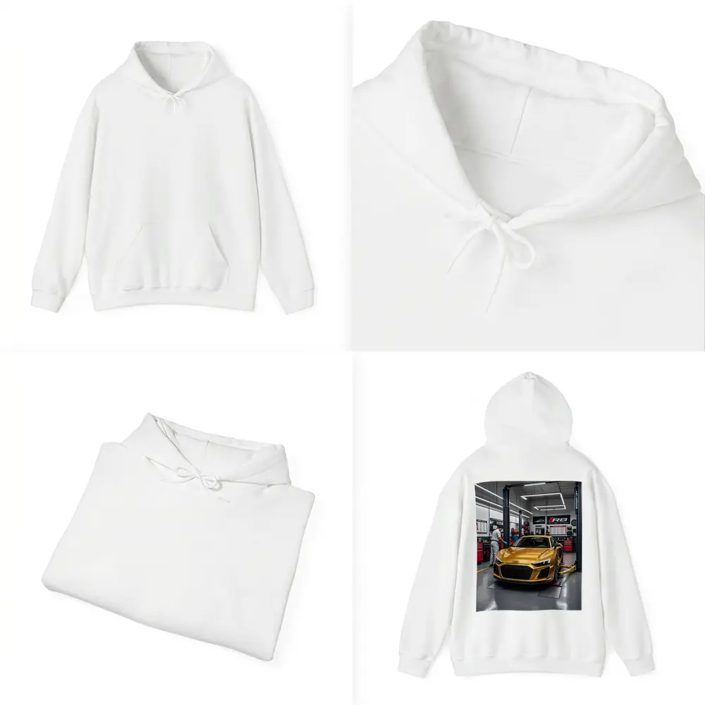 Audi R8 Gold Supercar In Auto Workshop – Hoodies
