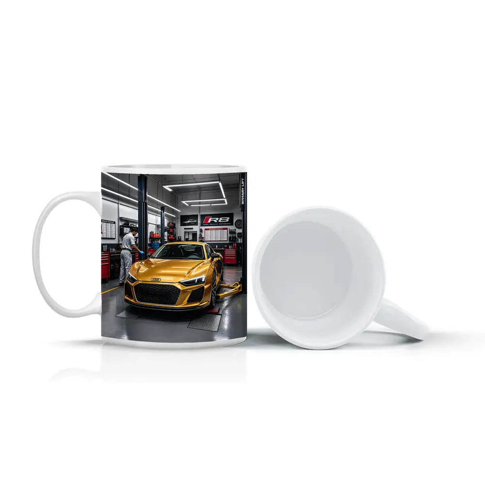 Audi R8 Gold Supercar In Auto Workshop – Mugs