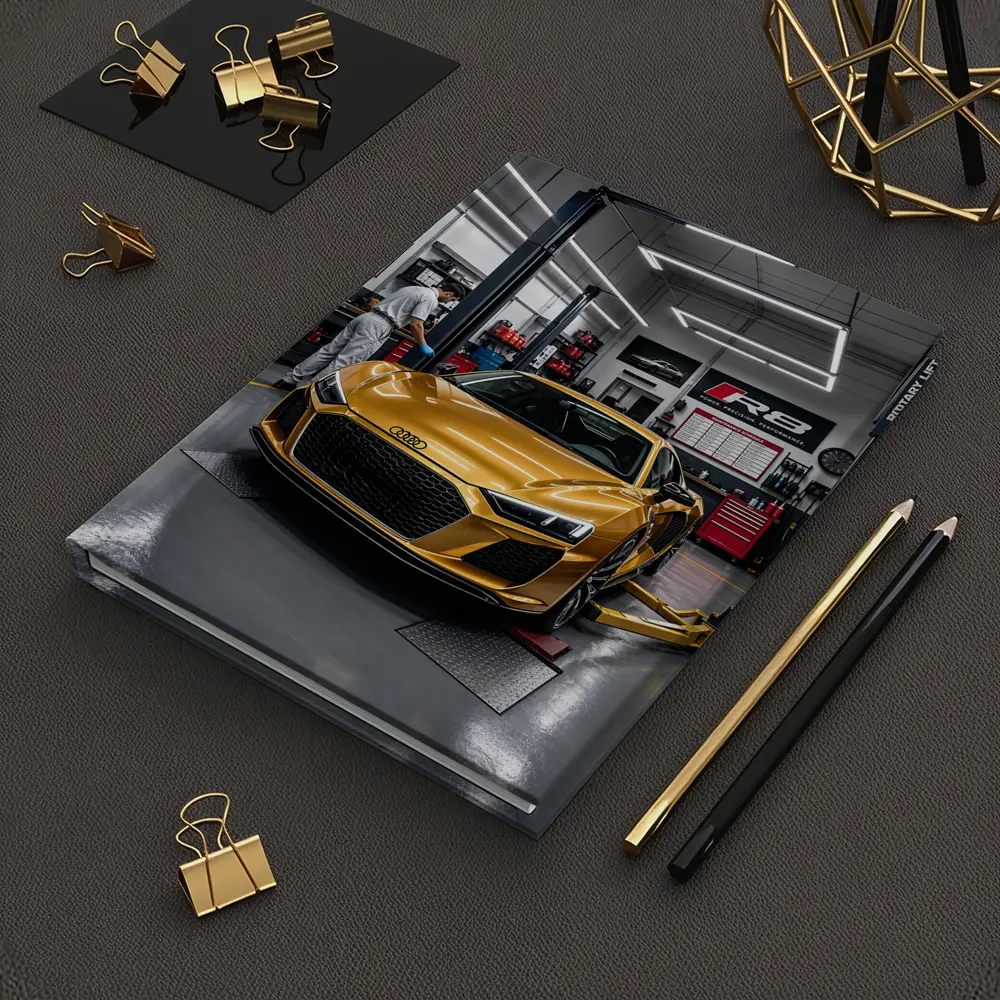 Audi R8 Gold Supercar In Auto Workshop – Notebooks