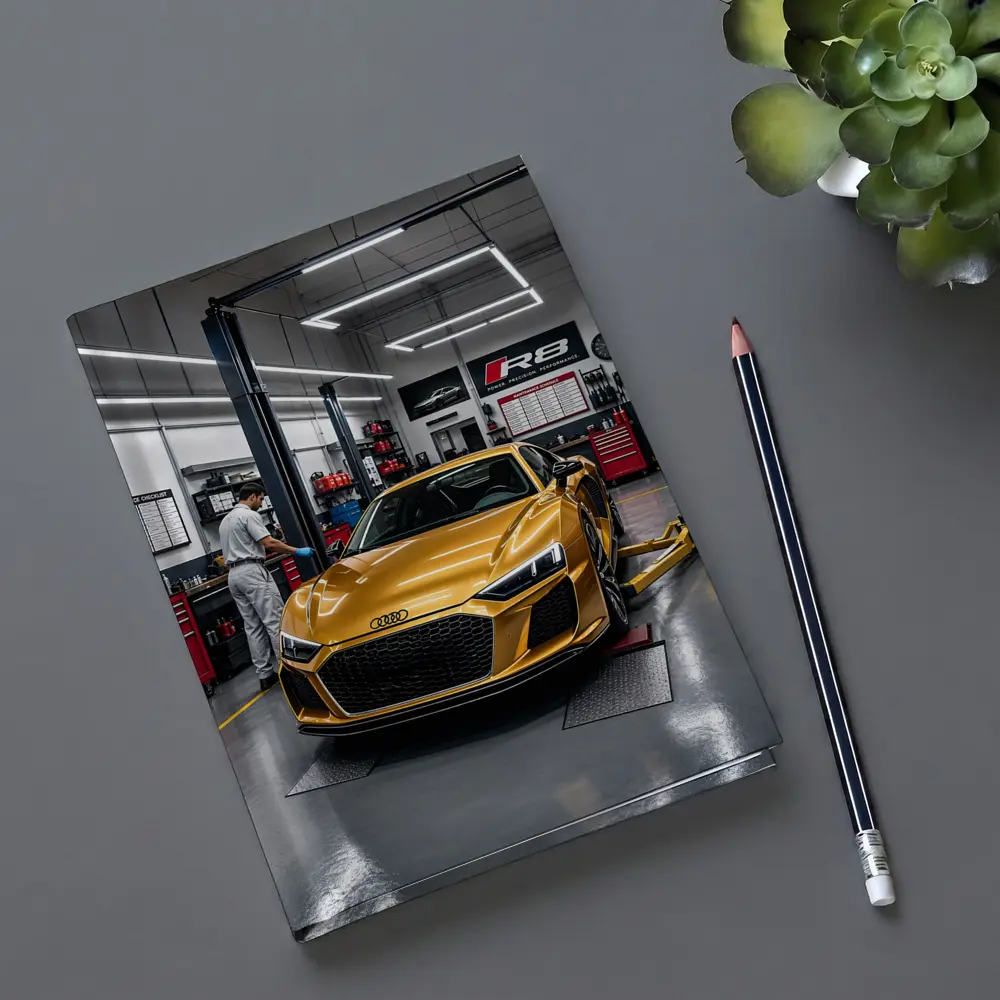 Audi R8 Gold Supercar In Auto Workshop – Notebooks
