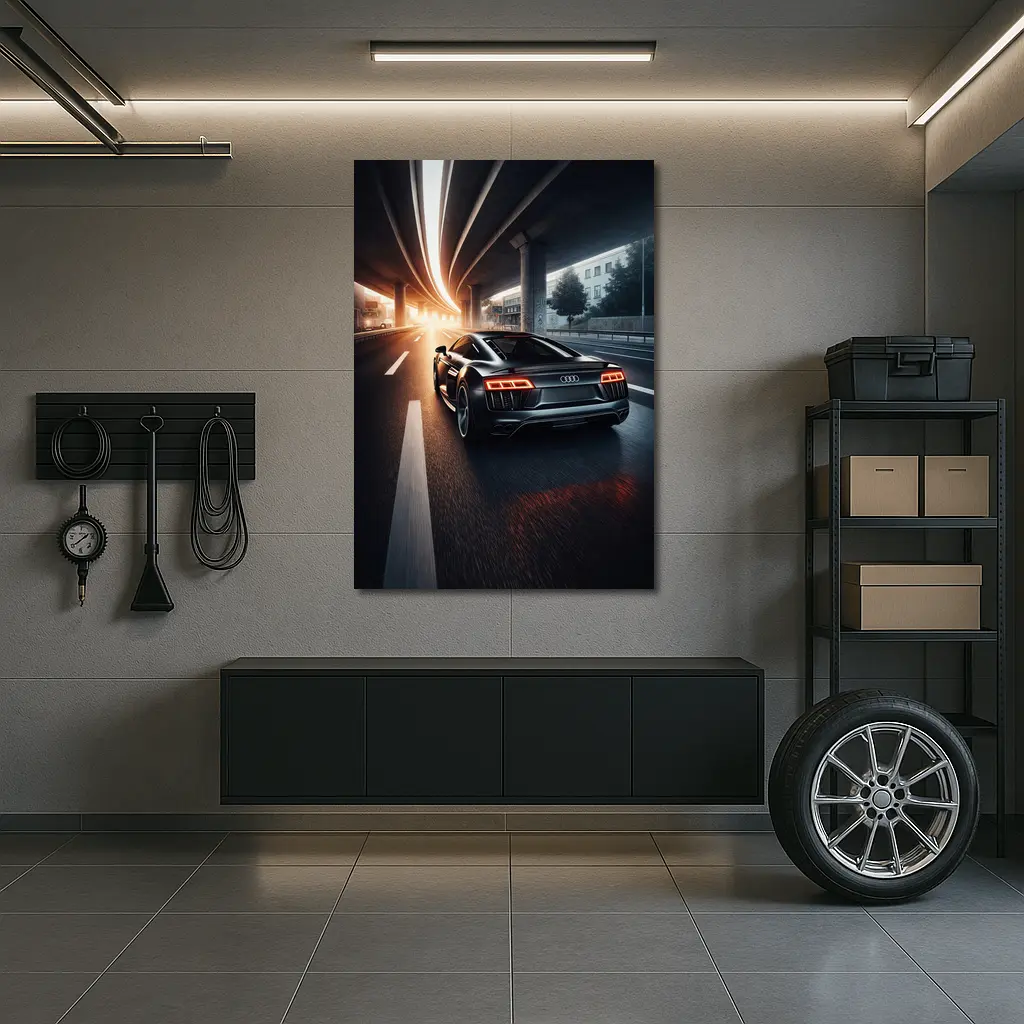 Audi R8 Speeding Under City Highway – Wall Art
