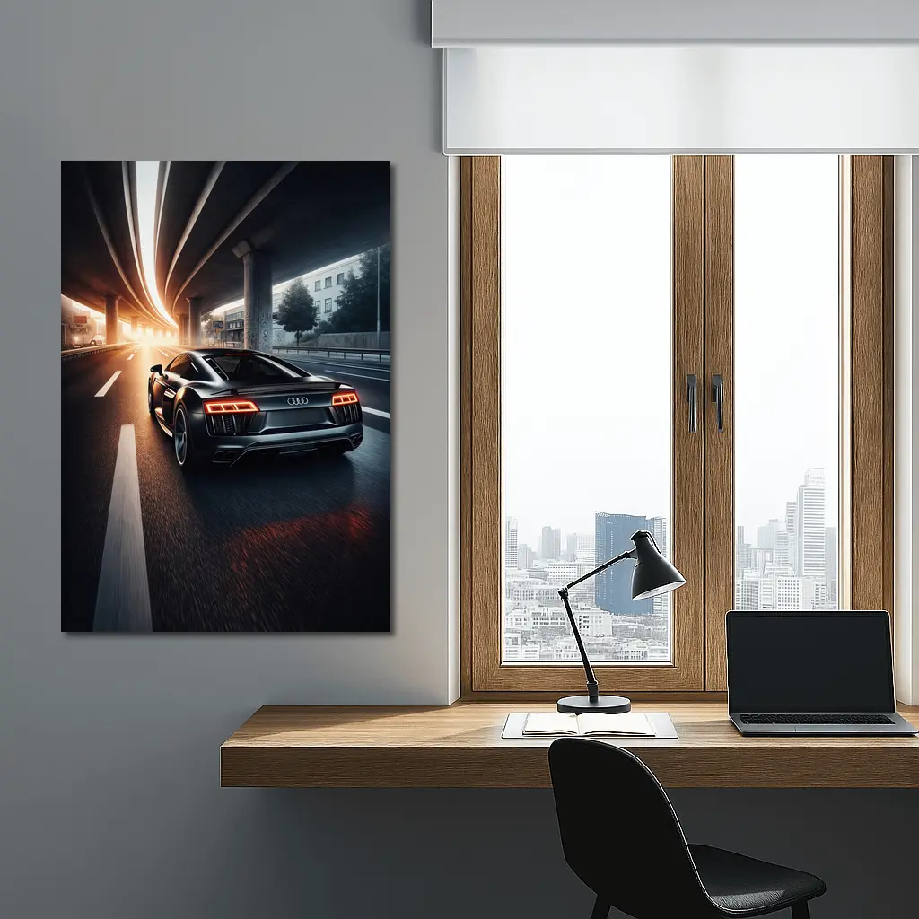 Audi R8 Speeding Under City Highway – Wall Art