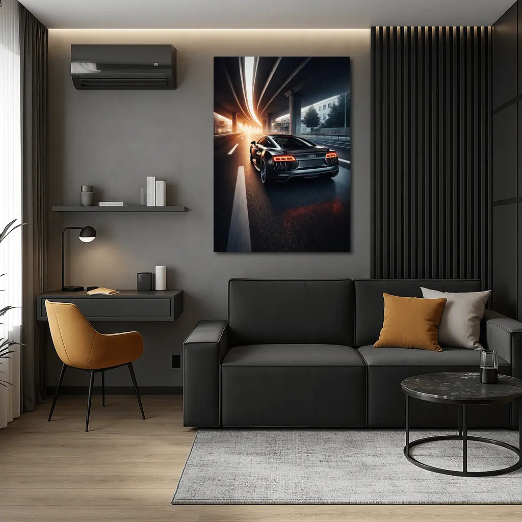 Audi R8 Speeding Under City Highway – Wall Art