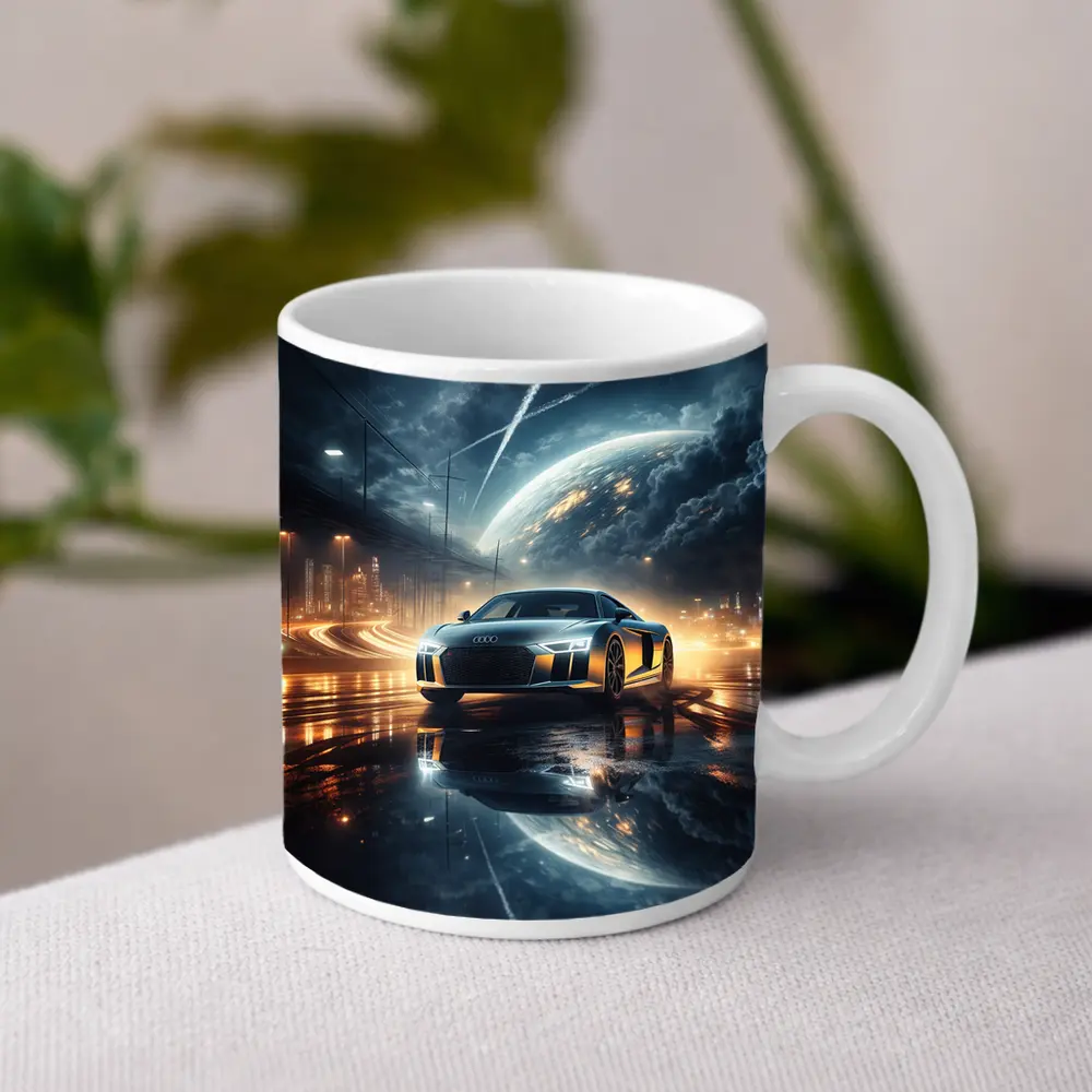 Audi R8 Glowing City Night Reflection – Mugs