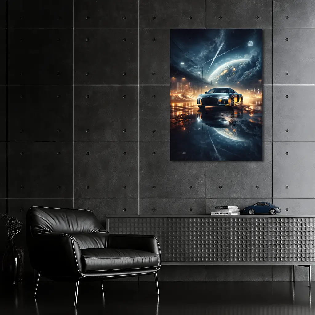 Audi R8 Glowing City Night Reflection – Wall Art