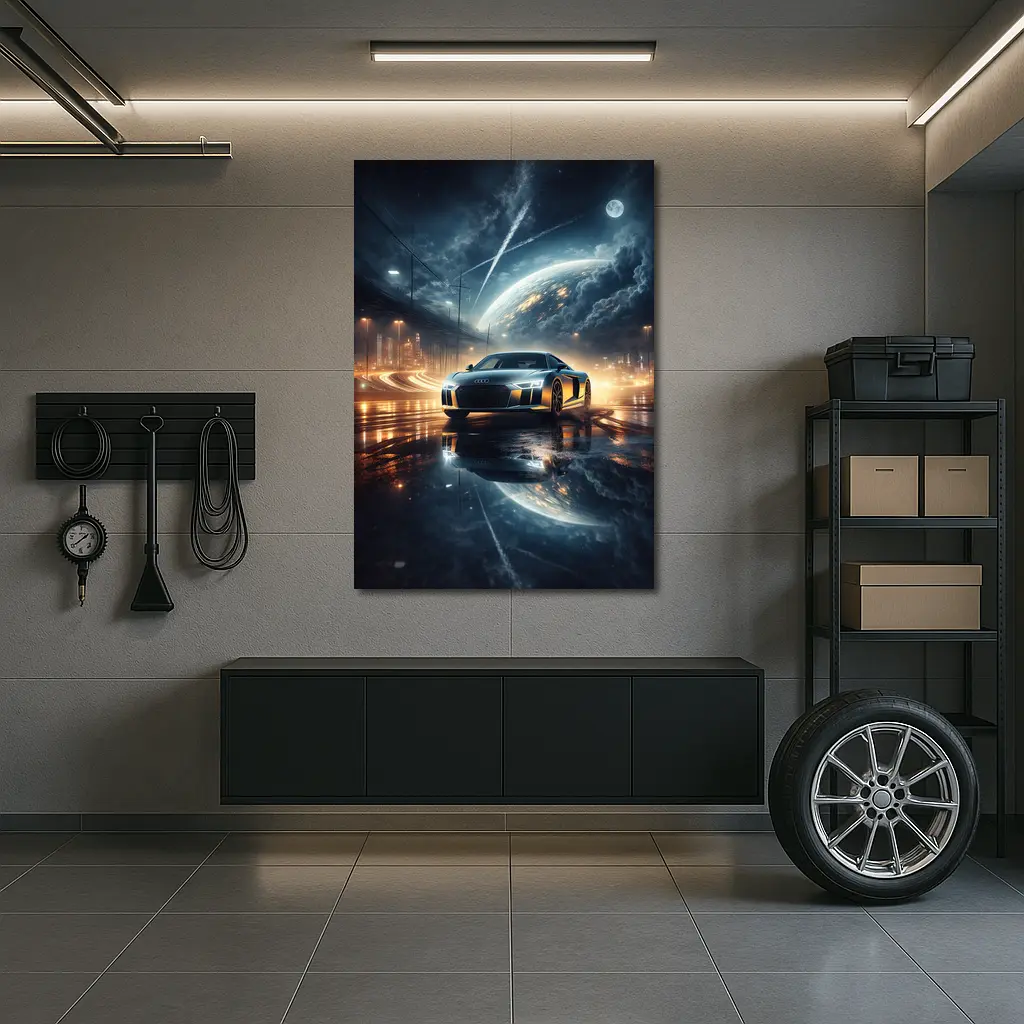 Audi R8 Glowing City Night Reflection – Wall Art