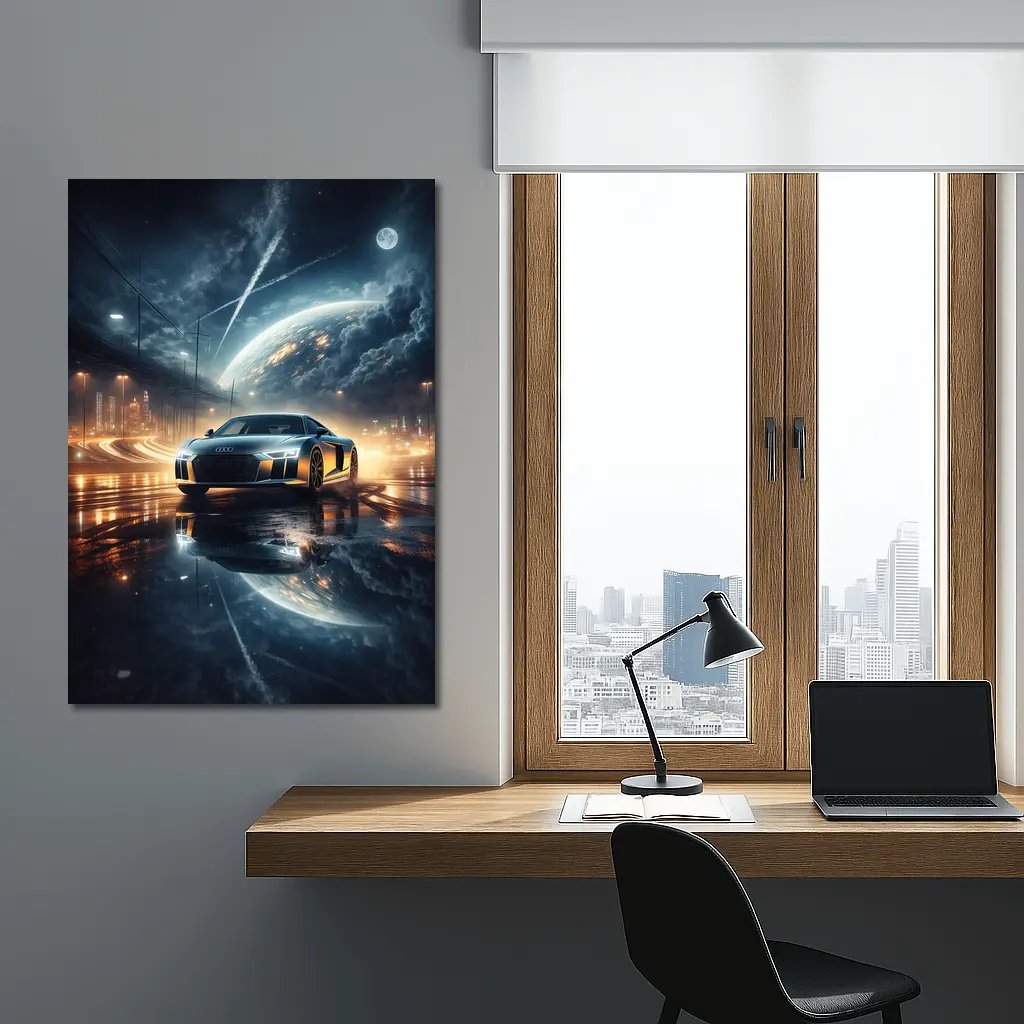 Audi R8 Glowing City Night Reflection – Wall Art