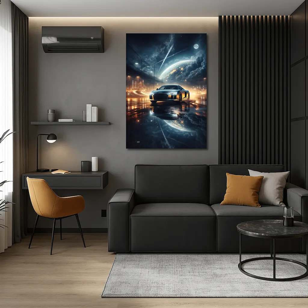 Audi R8 Glowing City Night Reflection – Wall Art