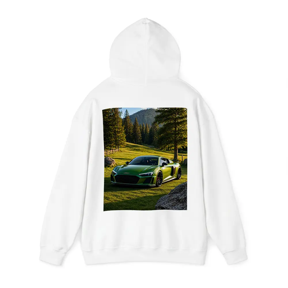Audi R8 Green Supercar Forest Meadow Setting – Hoodies