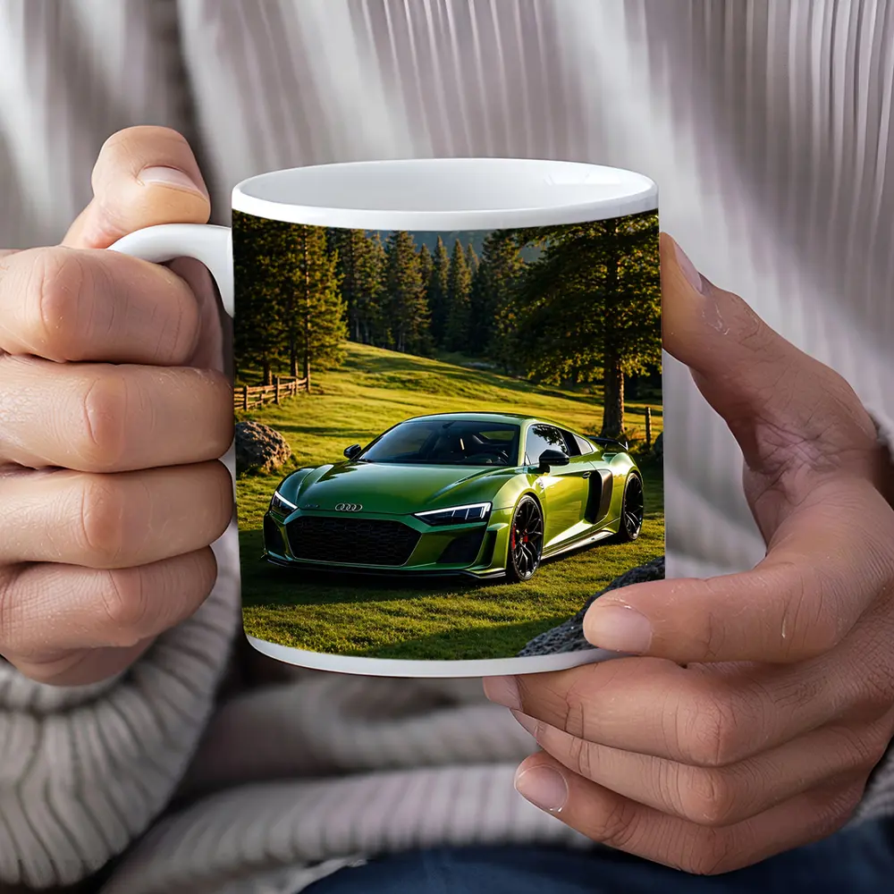 Audi R8 Green Supercar Forest Meadow Setting – Mugs