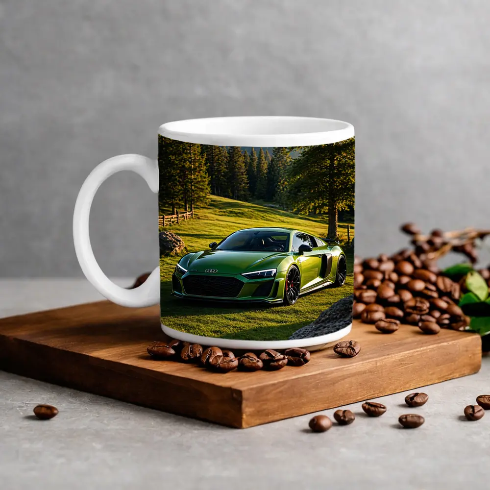 Audi R8 Green Supercar Forest Meadow Setting – Mugs