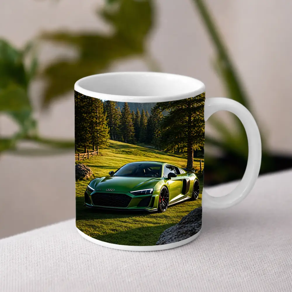 Audi R8 Green Supercar Forest Meadow Setting – Mugs