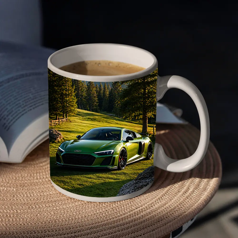 Audi R8 Green Supercar Forest Meadow Setting – Mugs