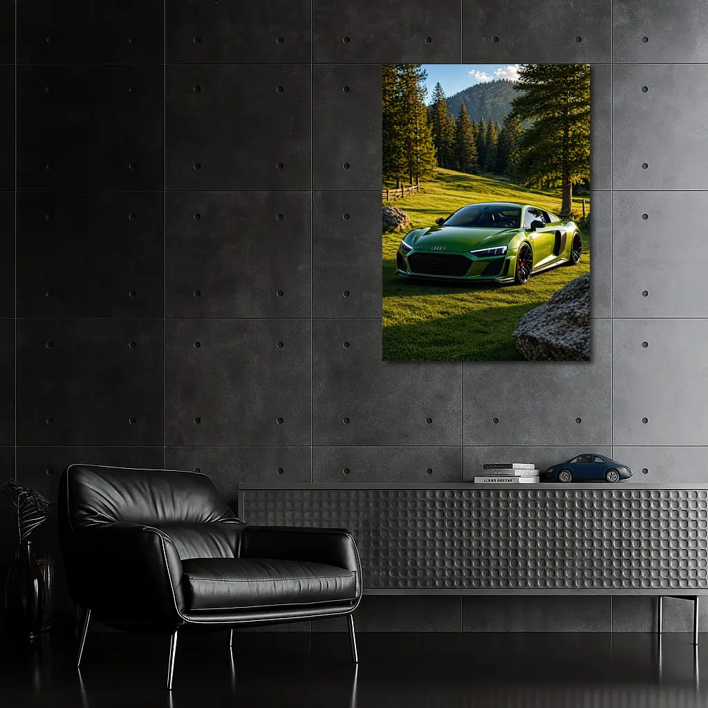 Audi R8 Green Supercar Forest Meadow Setting – Wall Art